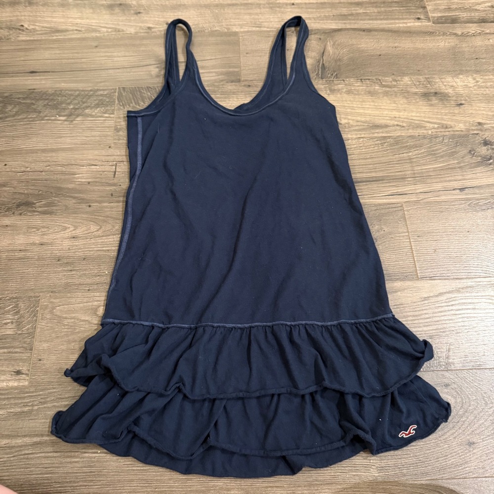 Hollister Navy Blue Ruffle Hem Mini‎ Dress Sleeveless Scoop Neck Small Y2K 2010